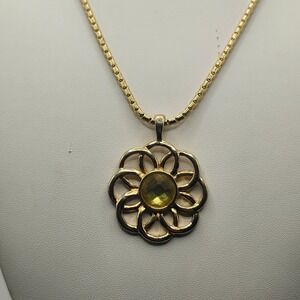 RMN Roman Gold Tone Flower Pendant Necklace Yellow Citrine Colored Stone Vintage